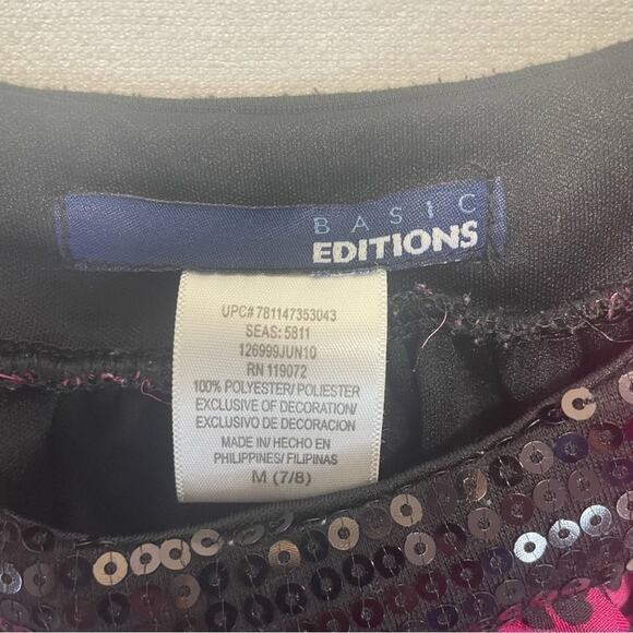 Pink Animal Print Blouse black sequins short sleeve layered Size Medium 7-8 - Picture 4 of 5